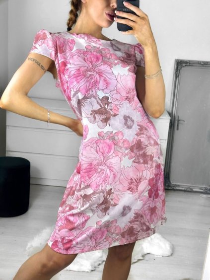 Šaty elegantní letní krátký rukáv dámské (S/M ONE SIZE) ITALSKÁ MÓDA IMD23424-4/DUR (Velikost S/M/L, Barva růžová)