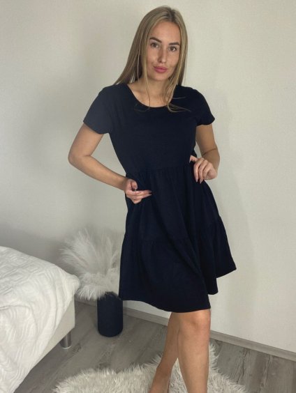 Šaty letní krátký rukáv dámské (S/M/L ONE SIZE) ITALSKá MóDA IMD21208/DU (Velikost S/M/L, Barva Černá)