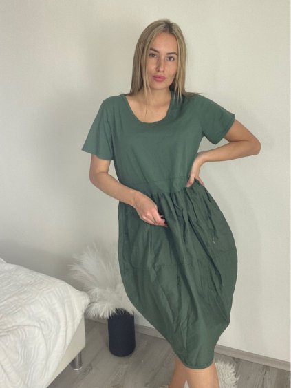 Šaty oversize letní krátký rukáv dámské nadrozměr MANUELA (44/46/48 ONE SIZE) ITALSKÁ MÓDA IM425064/DU (Velikost 44/46/48, Barva zelená khaki)