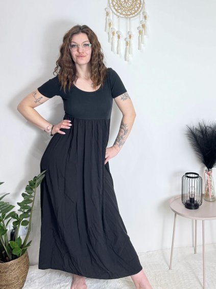 Šaty dlouhé letní žebrované krátký rukáv dámské Maria-M (XS/S/M/L ONE SIZE) ITALSKÁ MÓDA IMSM25128/DUR (Velikost S/M/L, Barva růžová starorůžová)