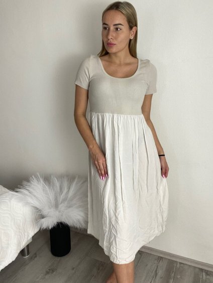 Šaty krátké letní krátký rukáv dámské (S/M/L ONE SIZE) ITALSKÁ MÓDA IM425MARIA-L/DUR (Velikost S/M, Barva béžová)