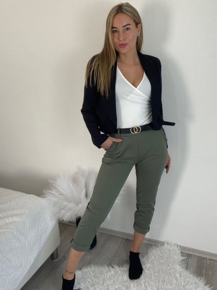 Kalhoty plátěné s páskem dámské (S/M/L ONE SIZE) ITALSKÁ MÓDA IMD24492/DU (Velikost S/M/L, Barva Černá)