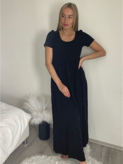 Šaty dlouhé letní krátký rukáv dámské (S/M/L ONE SIZE) ITALSKÁ MÓDA IM425MARIA-M/DU