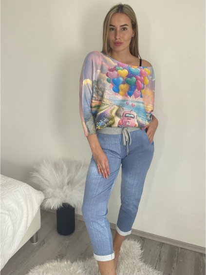 Tepláky dlouhé dámské riflové světlé (M/L/XL ONE SIZE) ITALSKA MODA IMB22048/DU