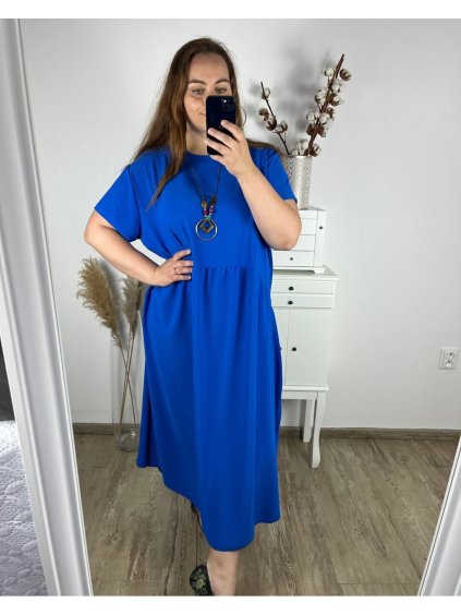 Šaty s přívěskem  dlouhé krátký rukáv dámské nadrozměr (54/56/58 ONE SIZE) ITALSKá MóDA IM424277/DUR (Velikost 56/58, Barva béžová)
