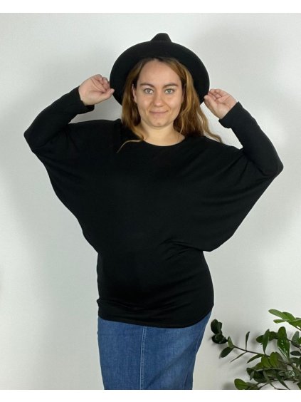 Tunika oversize dlouhý rukáv dámské nadrozměr (54/56/58 ONE SIZE) ITALSKÁ MÓDA IMD221062/DUR (Velikost 56/58, Barva Černá)