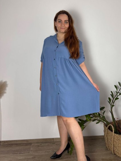 Šaty košilové 3/4 dlouhý rukáv dámské nadrozměr (46/48/50 ONE SIZE) ITALSKÁ MÓDA IM424LUCA/DUR (Velikost 48/50, Barva modrá královská)