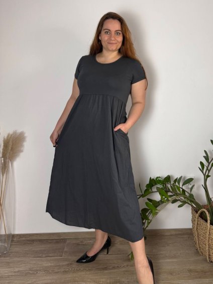 Šaty dlouhé volnočasové letní dámské nadrozměr (46/48/50 ONE SIZE) ITALSKÁ MÓDA IM425SUSANA/DUR (Velikost 48/50, Barva Černá)