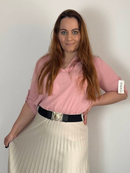Halenka elegantní 3/4 dlouhý rukáv dámská nadrozměr (44/46/48 ONE SIZE) ITALSKÁ MÓDA IMC25ZUSANA/DU (Velikost 44/46/48, Barva béžová krémová)
