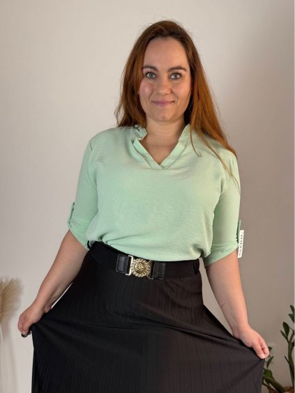 Halenka elegantní 3/4 dlouhý rukáv dámská nadrozměr (44/46/48 ONE SIZE) ITALSKÁ MÓDA IMC25ZUSANA/DU (Velikost 44/46/48, Barva béžová krémová)