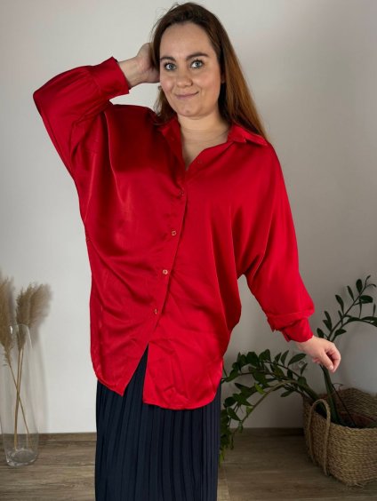 Košile oversize dlouhý rukáv dámská nadrozměr (54/56/58 ONE SIZE) ITALSKÁ MÓDA IMBM25ELISA/DUR (Velikost 54/56/58, Barva červená)