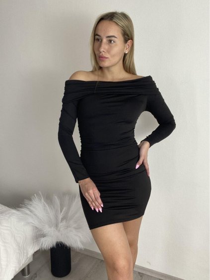 Šaty krátké carmen letní dámské (S/M/L ONE SIZE) ITALSKÁ MÓDA IMPLP2583720090/DR (Velikost S/M/L, Barva Černá)