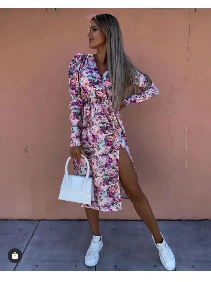 Šaty elegantní dlouhé jarní dlouhý rukáv dámské Andy (S/M/L ONE SIZE) ITALSKÁ MÓDA IMD22290-1/DUR (Velikost S/M/L, Barva fialová)
