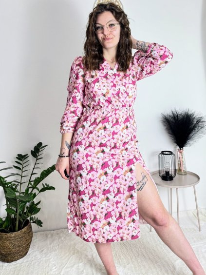 Šaty elegantní dlouhé jarní dlouhý rukáv dámské Andy (S/M/L ONE SIZE) ITALSKÁ MÓDA IMD22290-2/DUR (Velikost S/M/L, Barva růžová)