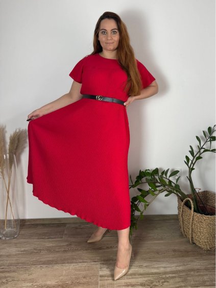 Šaty dlouhé elegantní plisované krátký rukáv dámské nadrozměr (54/56/58 ONE SIZE) ITALSKÁ MÓDA IM425AMOR/DR (Velikost 54/56/58, Barva červená)