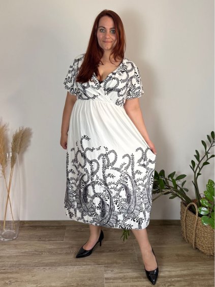 Šaty volnočasové letní krátký rukáv dámské nadrozměr (50/52/54 ONE SIZE) ITALSKÁ MÓDA IM425CARLOTTA/DUR (Velikost 52/54, Barva bílá)