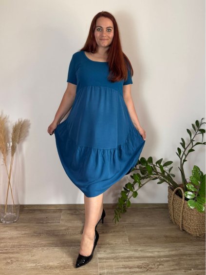 Šaty dlouhé volnočasové krátký rukáv dámské nadrozměr ORIANA (48/50/52 ONE SIZE) ITALSKÁ MÓDA IM425236/DUR (Velikost 50/52, Barva Černá)