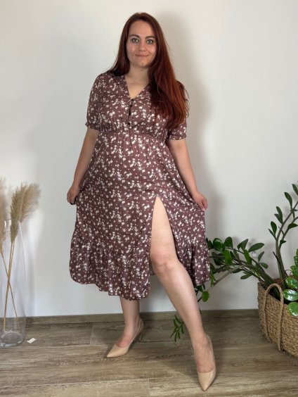 Šaty volnočasové letní krátký rukáv dámské nadrozměr LIVIA (48/50/52 ONE SIZE) ITALSKÁ MÓDA IMWGB25518/DUR (Velikost 48/50, Barva hnědá)