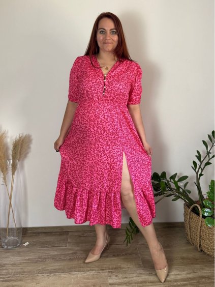 Šaty volnočasové letní krátký rukáv dámské nadrozměr LIVIA (48/50/52 ONE SIZE) ITALSKÁ MÓDA IMWGB25518-3/DUR (Velikost 48/50, Barva tmavě růžová)