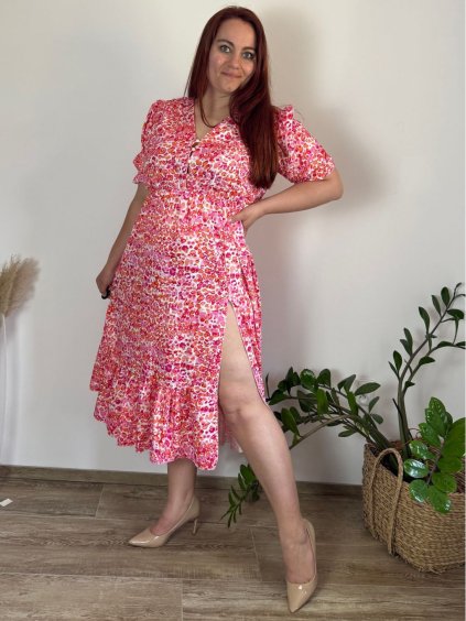 Šaty volnočasové letní krátký rukáv dámské nadrozměr LIVIA (48/50/52 ONE SIZE) ITALSKÁ MÓDA IMWGB25518-4/DUR (Velikost 48/50, Barva růžová)