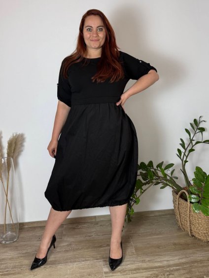 Šaty letní krátký rukáv dámské nadrozměr BELLA (46/48/50 ONE SIZE) ITALSKÁ MÓDA IMSM25131/DU (Velikost 48/50, Barva Černá)