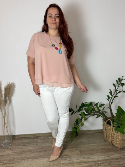 Tunika elegantní s přívěskem krátký rukáv dámská nadrozměr (46/48/50 ONE SIZE) ITALSKÁ MÓDA IMSM25MILANO/DU (Velikost 48/50, Barva béžová)