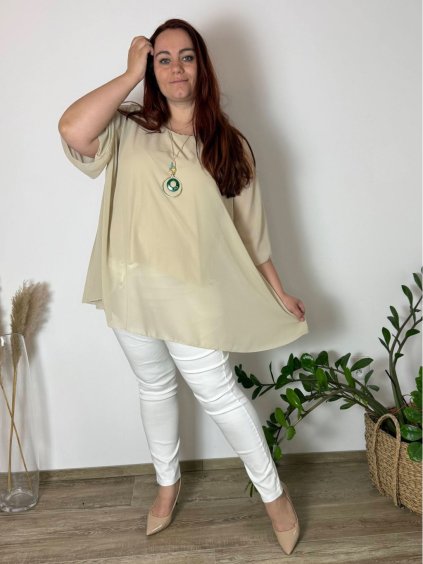 Tunika elegantní s přívěskem krátký rukáv dámská nadrozměr ENNA (54/56/58 ONE SIZE) ITALSKÁ MÓDA IMSM25ENNA/DU