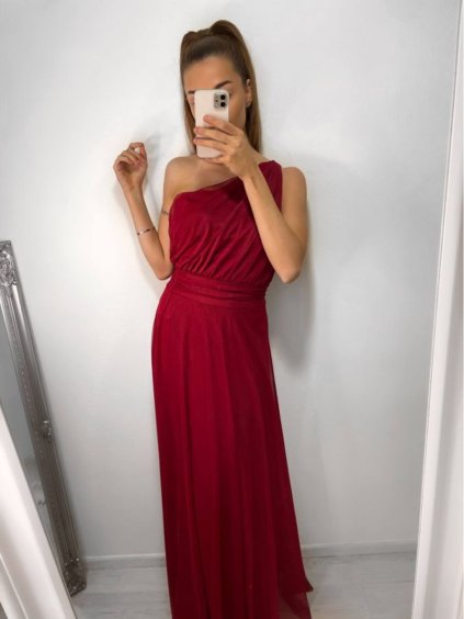 Šaty dlouhé elegantní společenské bez rukávu dámské Ariel (S/M ONE SIZE) ITALSKÁ MÓDA IMPSH223623/DUR (Velikost S/M/L, Barva vínová)