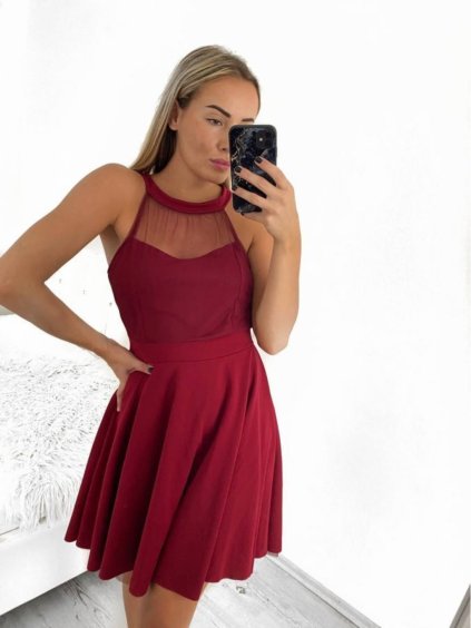 Šaty společenské krátké bez rukávu dámské (S/M ONE SIZE) ITALSKÁ MÓDA IMHMS23139/DU (Velikost S/M/L, Barva béžová krémová)