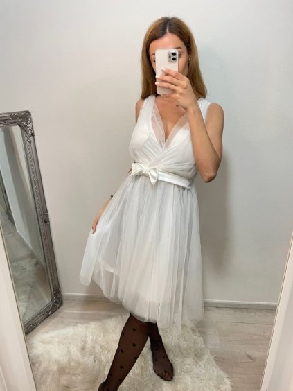 Šaty společenské elegantní krátké bez rukávů tilové dámské NIkol (S/M ONE SIZE) ITALSKá MóDA IMM22305/DR (Velikost S/M/L, Barva růžová starorůžová)