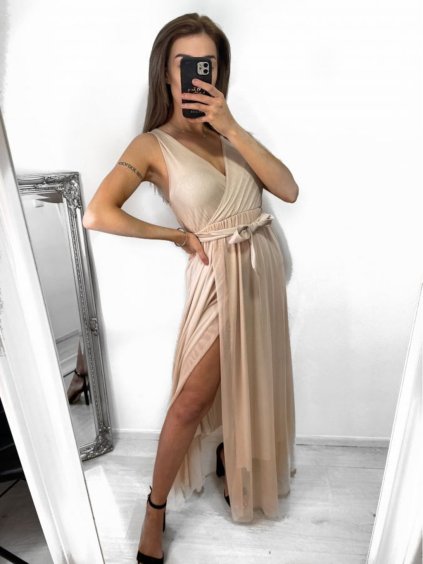 Šaty společenské plesové dlouhé bez rukávu dámské Alex (S/M ONE SIZE) ITALSKÁ MÓDA IMM23FL4454/DU (Velikost S/M/L, Barva růžová světlá)