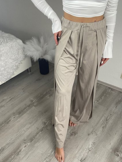 Kalhoty dlouhé letní dámské AURORA (S/M/L ONE SIZE) ITALSKÁ MÓDA IMD25116/DUR (Velikost S/M/L, Barva béžová)