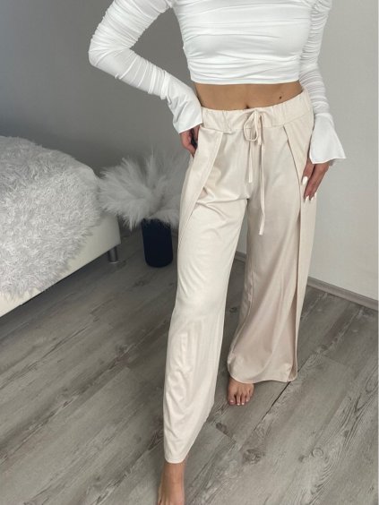 Kalhoty dlouhé letní dámské AURORA (S/M/L ONE SIZE) ITALSKÁ MÓDA IMD25116/DUR (Velikost S/M/L, Barva béžová)