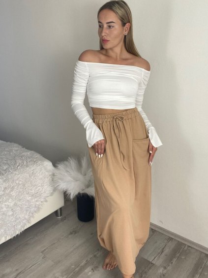 Sukně dlouhá s kapsami dámská PALOMA (S/M/L ONE SIZE) ITALSKÁ MÓDA IMD25054/DUR (Velikost S/M/L, Barva béžová)