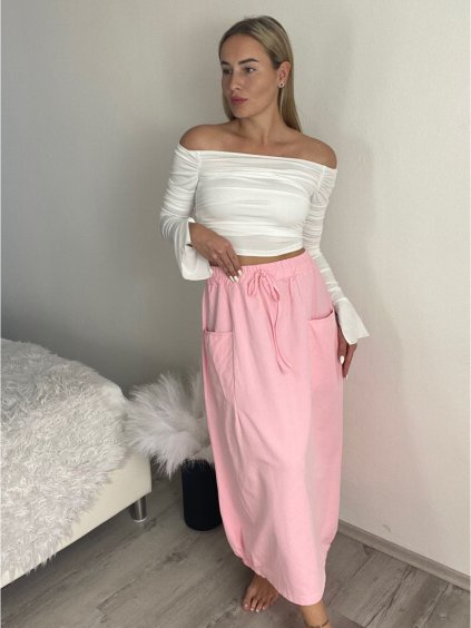 Sukně dlouhá s kapsami dámská PALOMA (S/M/L ONE SIZE) ITALSKÁ MÓDA IMD25054/DUR (Velikost S/M/L, Barva béžová)
