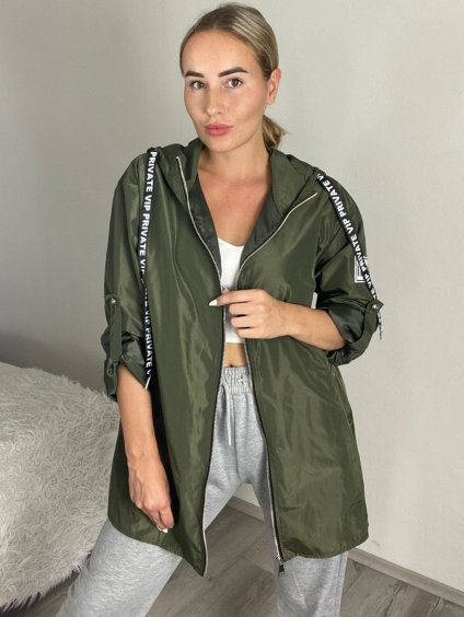 Bunda s kapucí dámské nadrozměr (40/42/44 ONE SIZE) ITALSKÁ MÓDA IM425BARI/DR (Velikost 40/42, Barva zelená khaki)