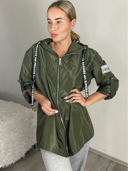 Bunda s kapucí dámské nadrozměr (40/42/44 ONE SIZE) ITALSKÁ MÓDA IM425BARI/DR (Velikost 40/42, Barva zelená khaki)
