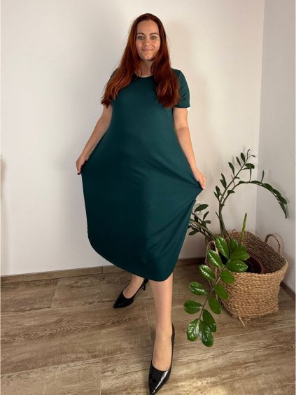 Šaty oversize letní krátký rukáv dámské nadrozměr MODENA (52/54/56 ONE SIZE) ITALSKÁ MÓDA IM425173/DU (Velikost 52/54, Barva modrá)