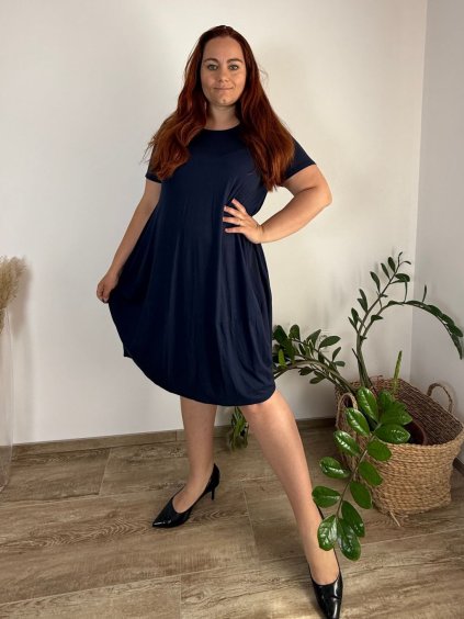 Šaty letní oválné  krátký rukáv dámské nadrozměr ADDA (50/52/54 ONE SIZE) ITALSKÁ MÓDA IM425011/DU (Velikost 52/54, Barva tmavě modrá)