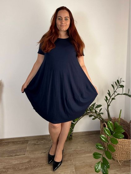 Šaty letní oválné  krátký rukáv dámské nadrozměr ADDA (50/52/54 ONE SIZE) ITALSKÁ MÓDA IM425011/DU (Velikost 52/54, Barva tmavě modrá)