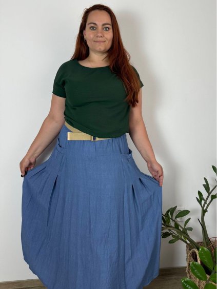Sukně s páskem dámská nadrozměr LUDOVICA (40/42/44 ONE SIZE) ITALSKá MóDA IMSM25LUDOVICA/DU (Velikost 40/42, Barva modrá)