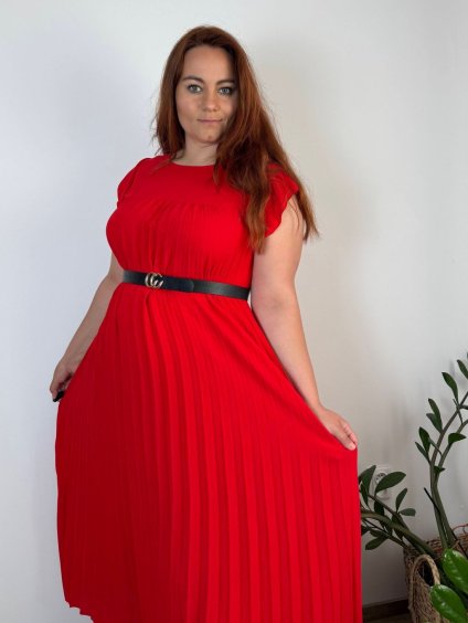 Šaty dlouhé oversize elegantní plisované krátký rukáv dámské nadrozměr EMILIA (42/44/46 ONE SIZE) ITALSKÁ MÓDA IM425EMILIA/DR (Velikost 42/44/46, Barva červená)