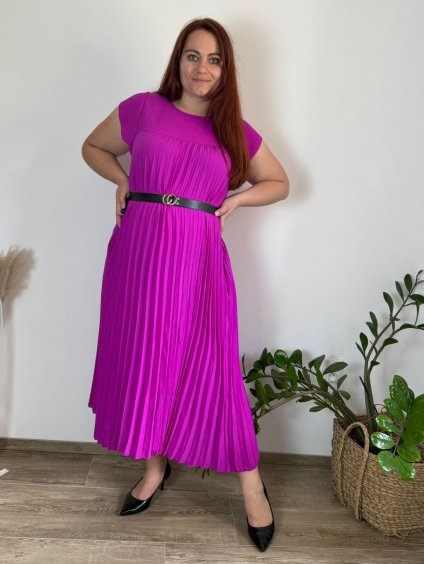 Šaty dlouhé oversize elegantní plisované krátký rukáv dámské nadrozměr EMILIA (42/44/46 ONE SIZE) ITALSKÁ MÓDA IM425EMILIA/DR (Velikost 42/44/46, Barva červená)