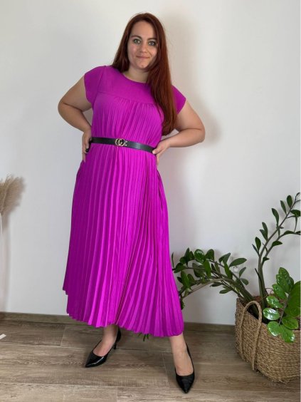 Šaty dlouhé oversize elegantní plisované krátký rukáv dámské nadrozměr EMILIA (42/44/46 ONE SIZE) ITALSKÁ MÓDA IM425EMILIA/DR