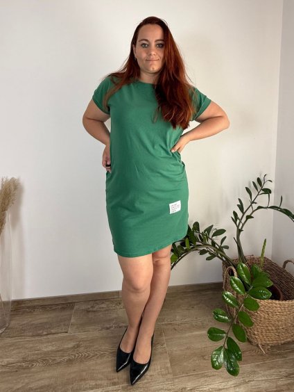 Šaty volnočasové letní  krátký rukáv dámské nadrozměr LIFE (46/48/50 ONE SIZE) ITALSKÁ MÓDA IM425LIFE/DU (Velikost 46/48/50, Barva tmavě zelená)