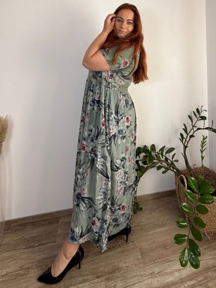 Šaty dlouhé letní krátký rukáv dámské nadrozměr MARIA (50/52/54 ONE SIZE) ITALSKÁ MÓDA IM425252/DU (Velikost 50/52/54, Barva růžová starorůžová)