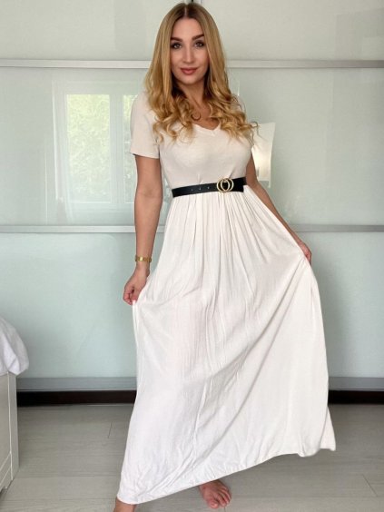 Šaty letní krátký rukáv dámské (S/M/L ONE SIZE) ITALSKÁ MÓDA IMSM25013/DU (Velikost S/M/L, Barva béžová)