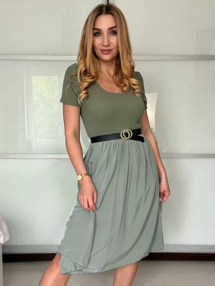 Šaty volnočasové letní krátký rukáv dámské VIOLA (S/M/L ONE SIZE) ITALSKÁ MÓDA IMSM25022/DU (Velikost S/M/L, Barva béžová)