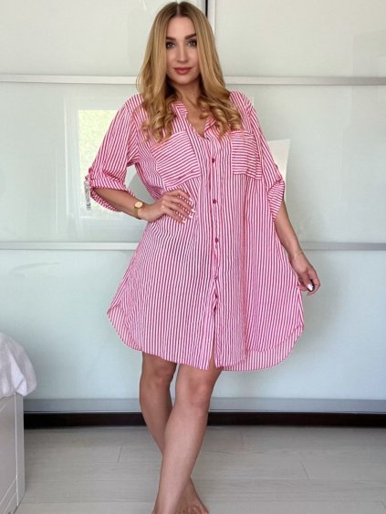 Šaty košilové 3/4 krátký rukáv dámské (S/M/L ONE SIZE) ITALSKá MODA IMSP25LAGO/DU (Velikost S/M/L, Barva modrá)