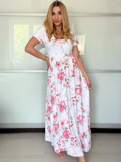 Šaty letní krátký rukáv dámské FIORE (S/M/L ONE SIZE) ITALSKÁ MÓDA IMSM25019/DU (Velikost S/M/L, Barva bílá)